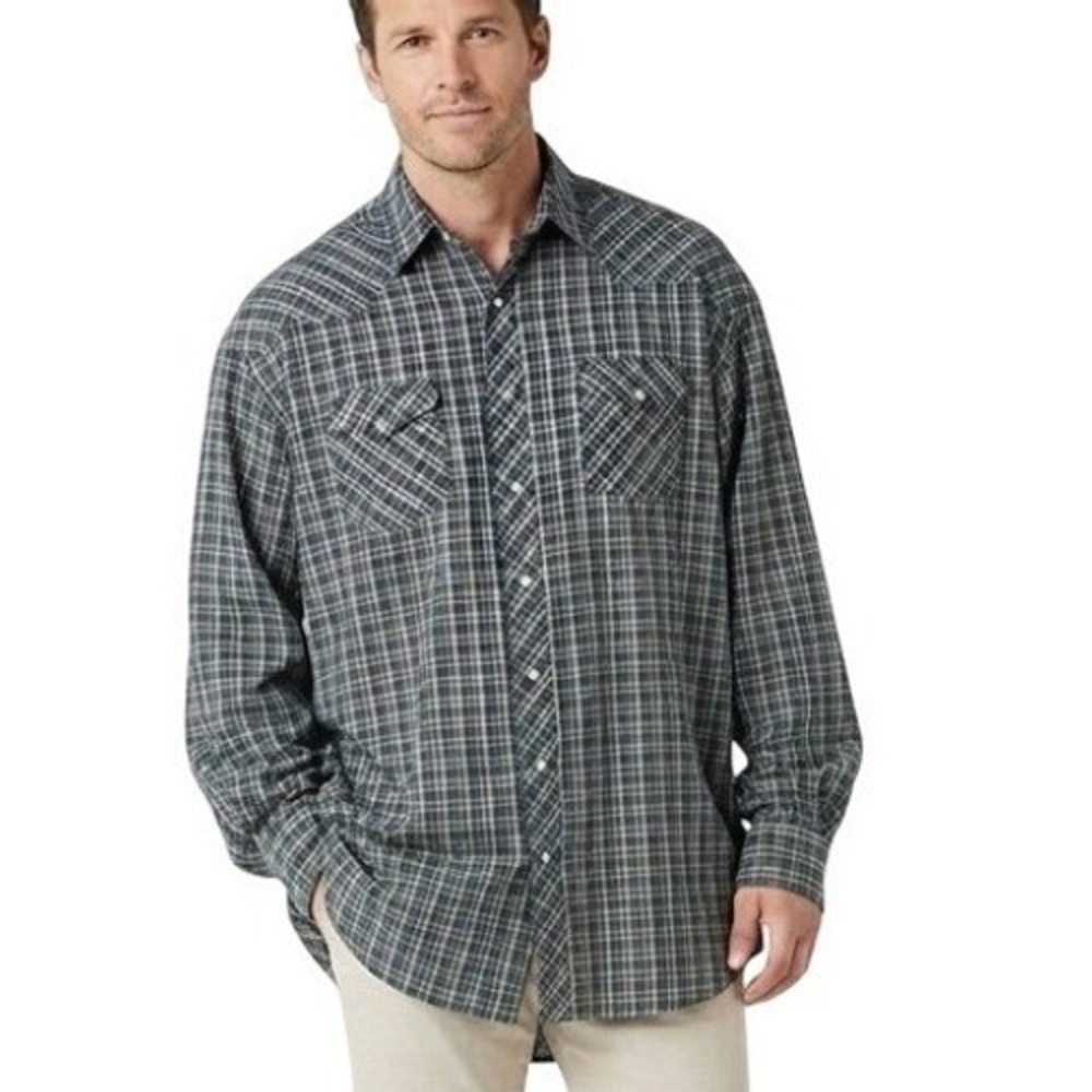 Wrangler Shirt Mens XL Blue Plaid Western Pearl Snap Long Sleeve Cowboy Rodeo